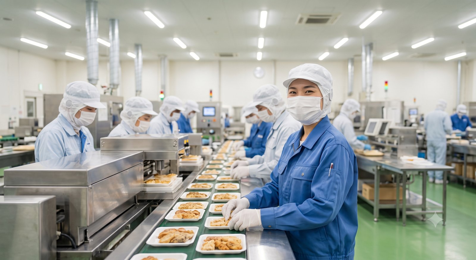 食品工場で製造作業を行うスタッフの様子